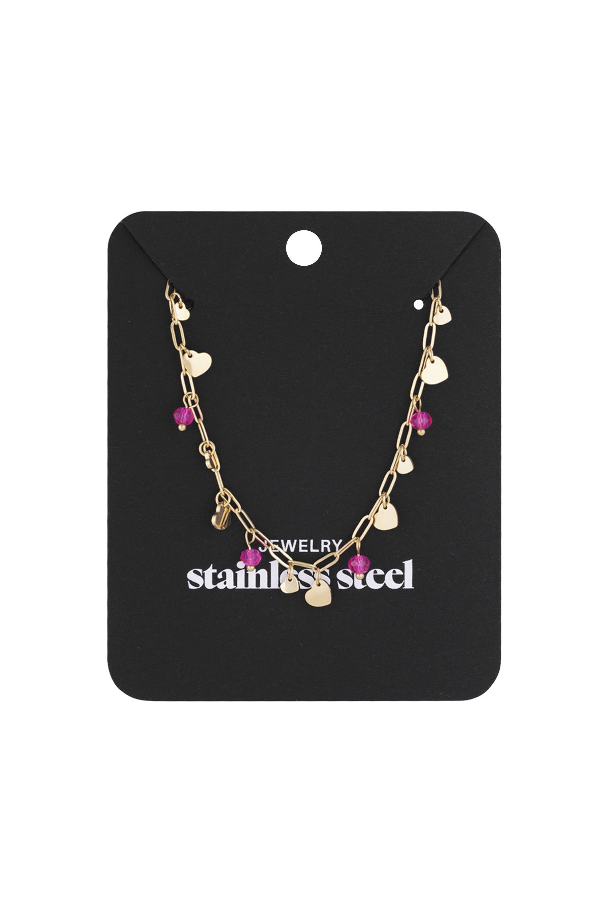 Pink Heart Charm Ketting Goud