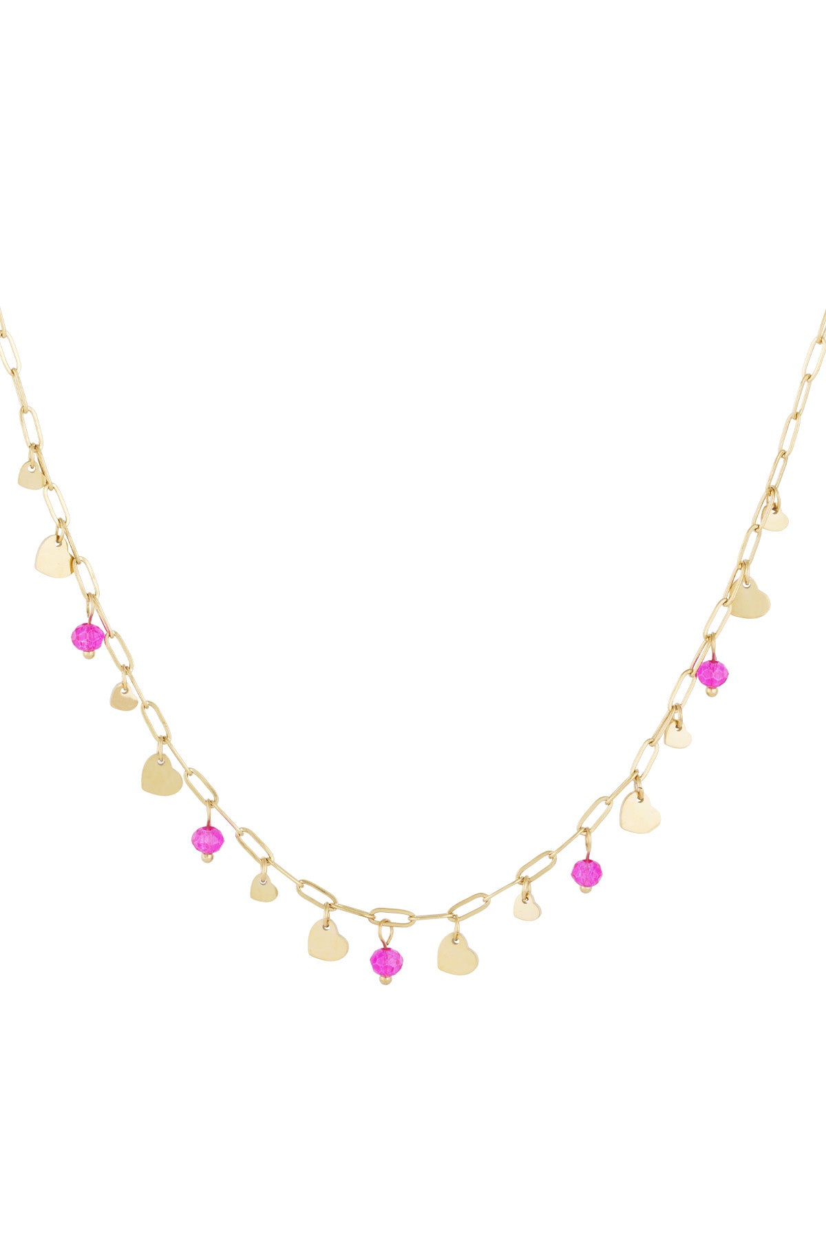 Pink Heart Charm Ketting Goud