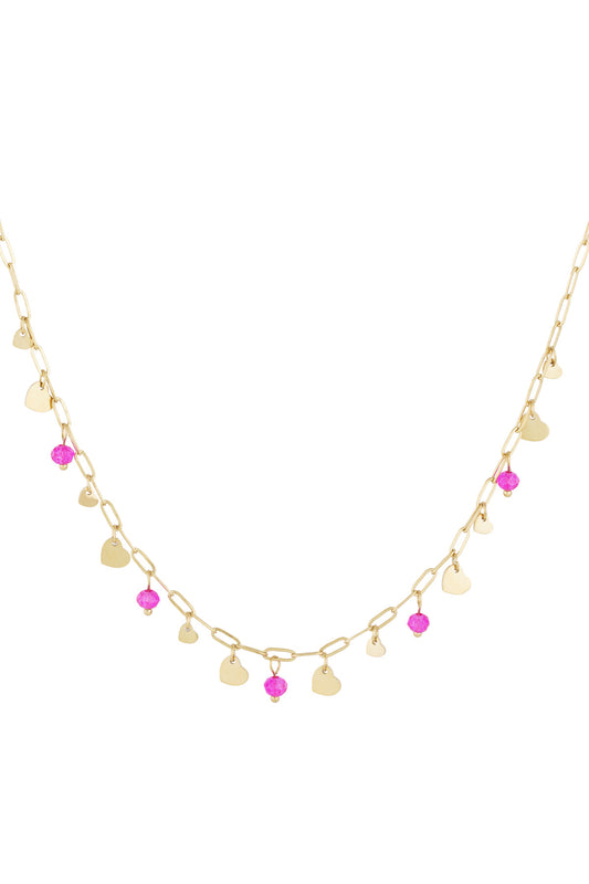 Pink Heart Charm Ketting Goud