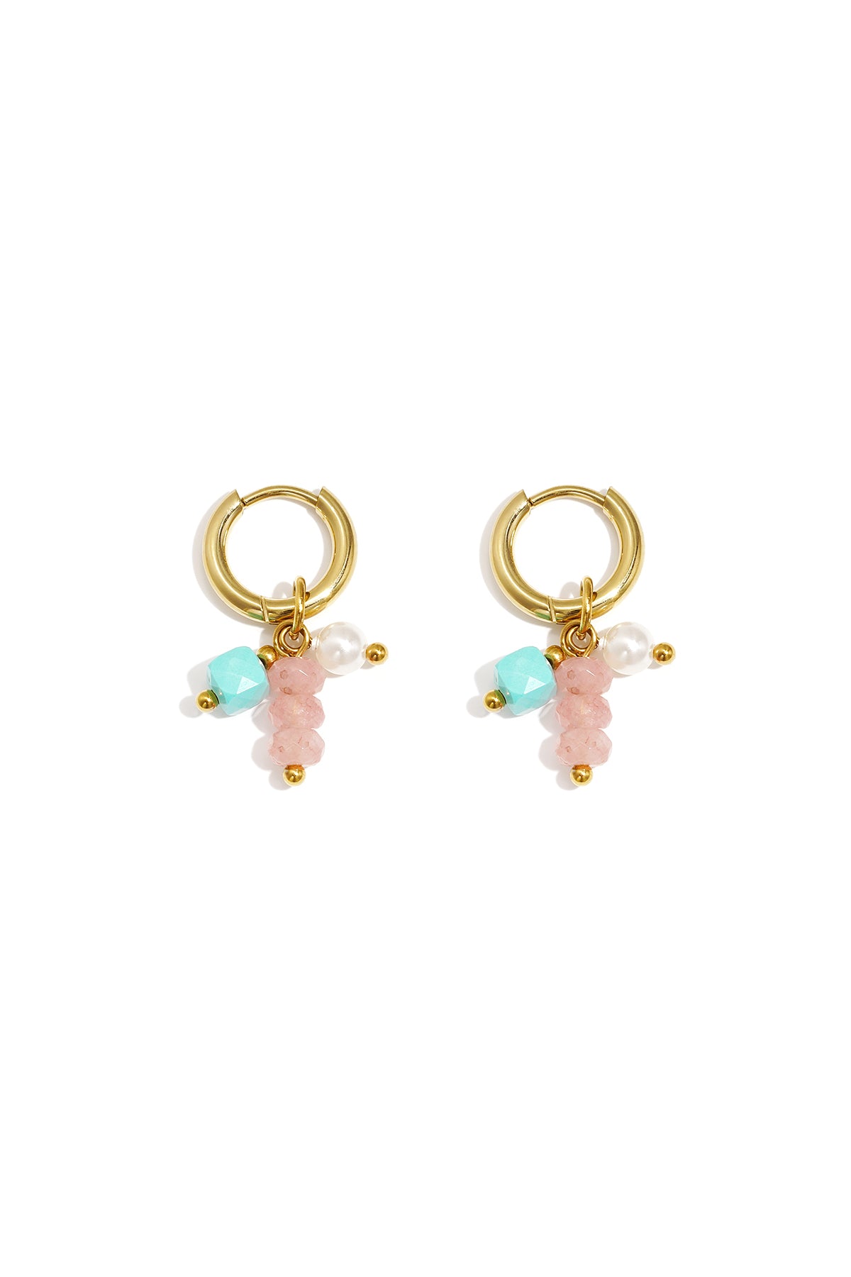 Pastel Roze Beaded Hoops Oorbellen Goud