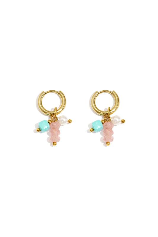 Pastel Roze Beaded Hoops Oorbellen Goud