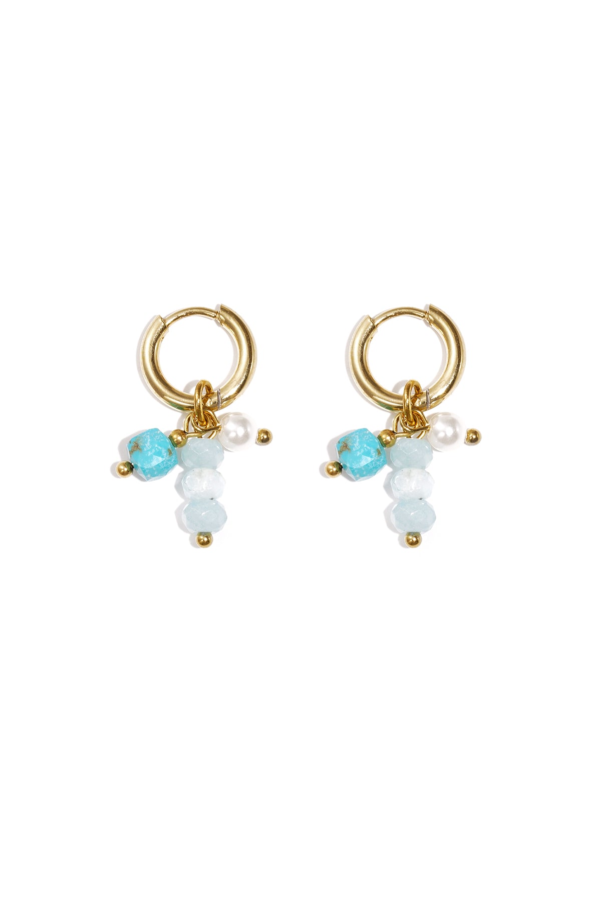 Pastel Blauwe Beaded Hoops Oorbellen Goud