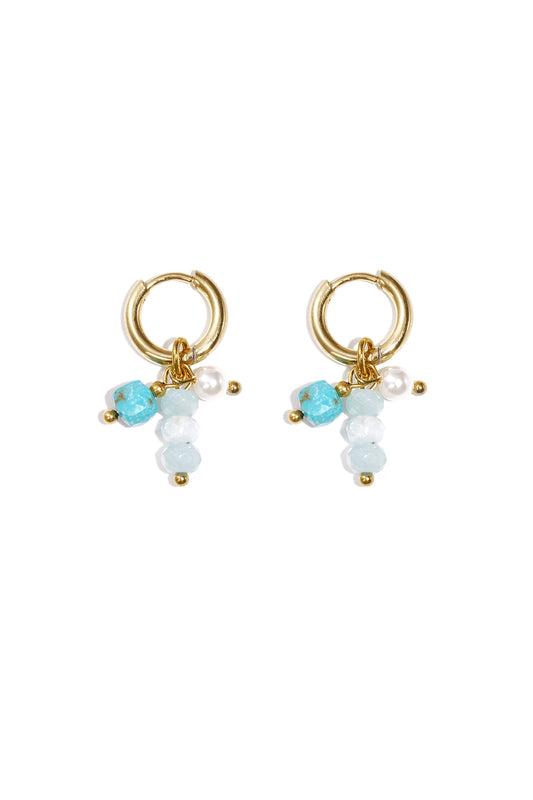 Pastel Blauwe Beaded Hoops Oorbellen Goud