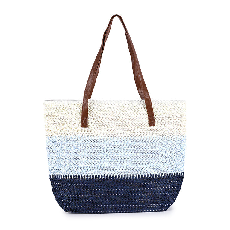 Ombre Straw Tote Bag Navy - gevlochten strandtas