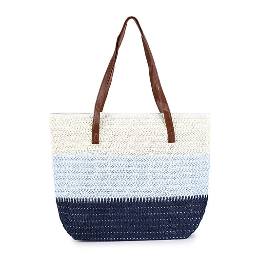 Ombre Straw Tote Bag Navy - gevlochten strandtas