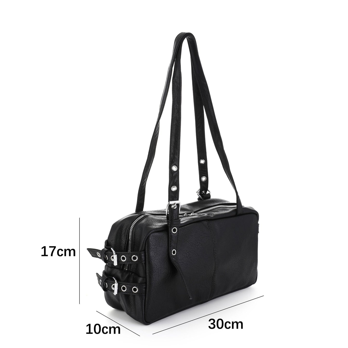 Buckle Shoulder Bag - zijaanzicht zwart