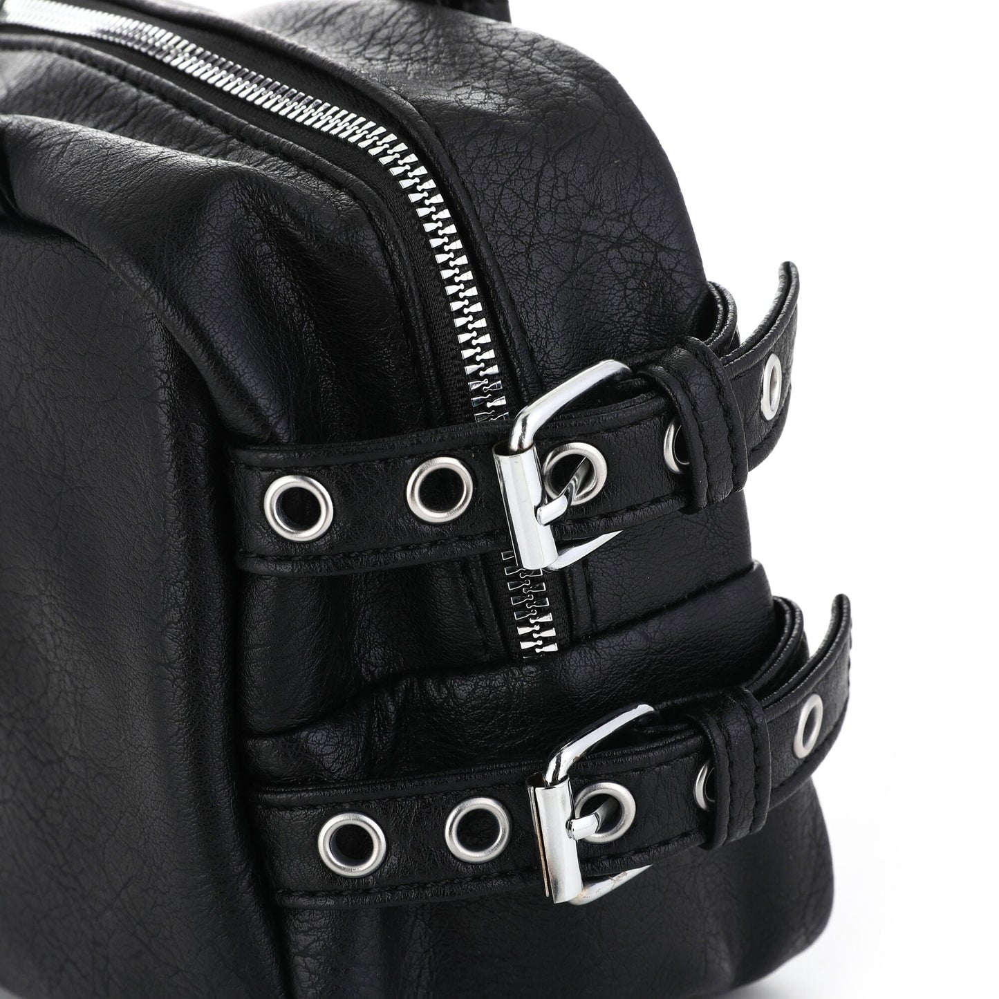 Buckle Shoulder Bag - Black rits detail