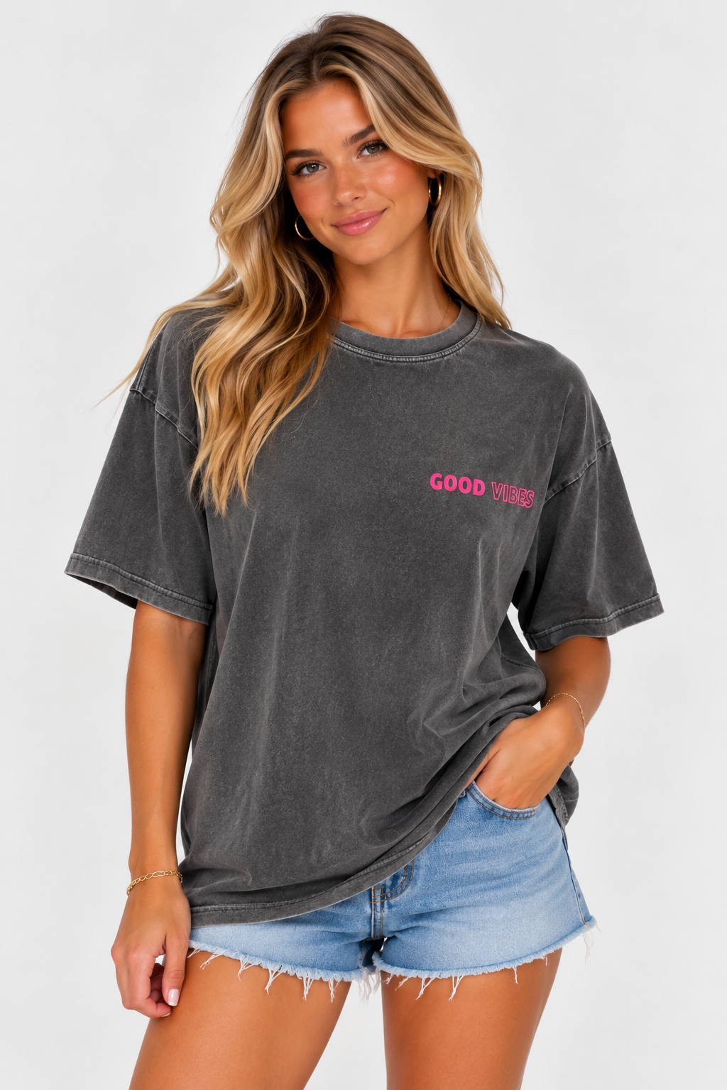 Good Vibes Tee - Washed Dark Grey