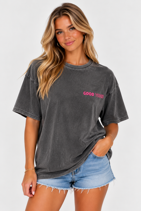 Good Vibes Tee - Washed Dark Grey
