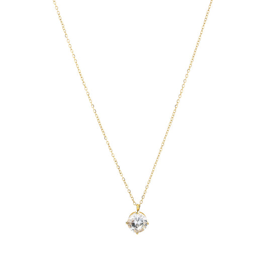 Crystal Solitaire Necklace Gold - productfoto