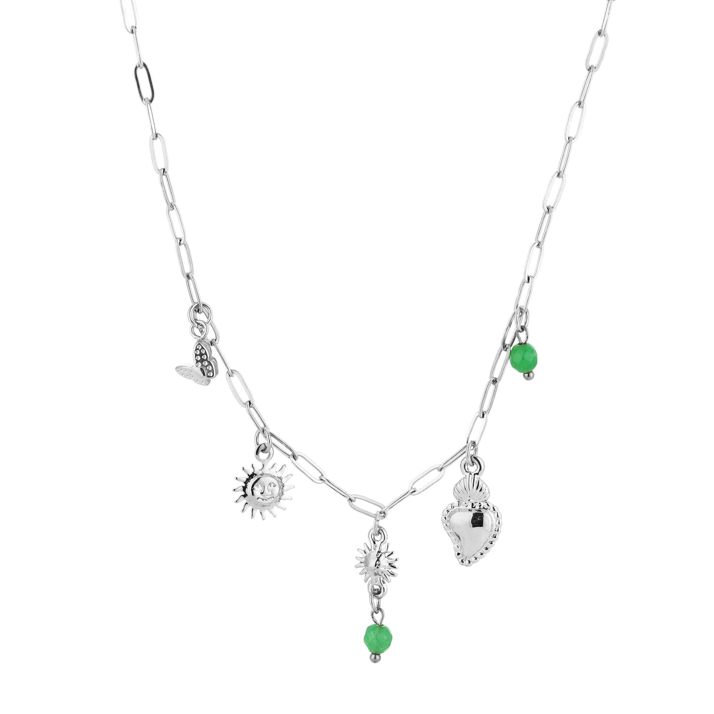 Charm Necklace Sun & Heart Silver - detailfoto