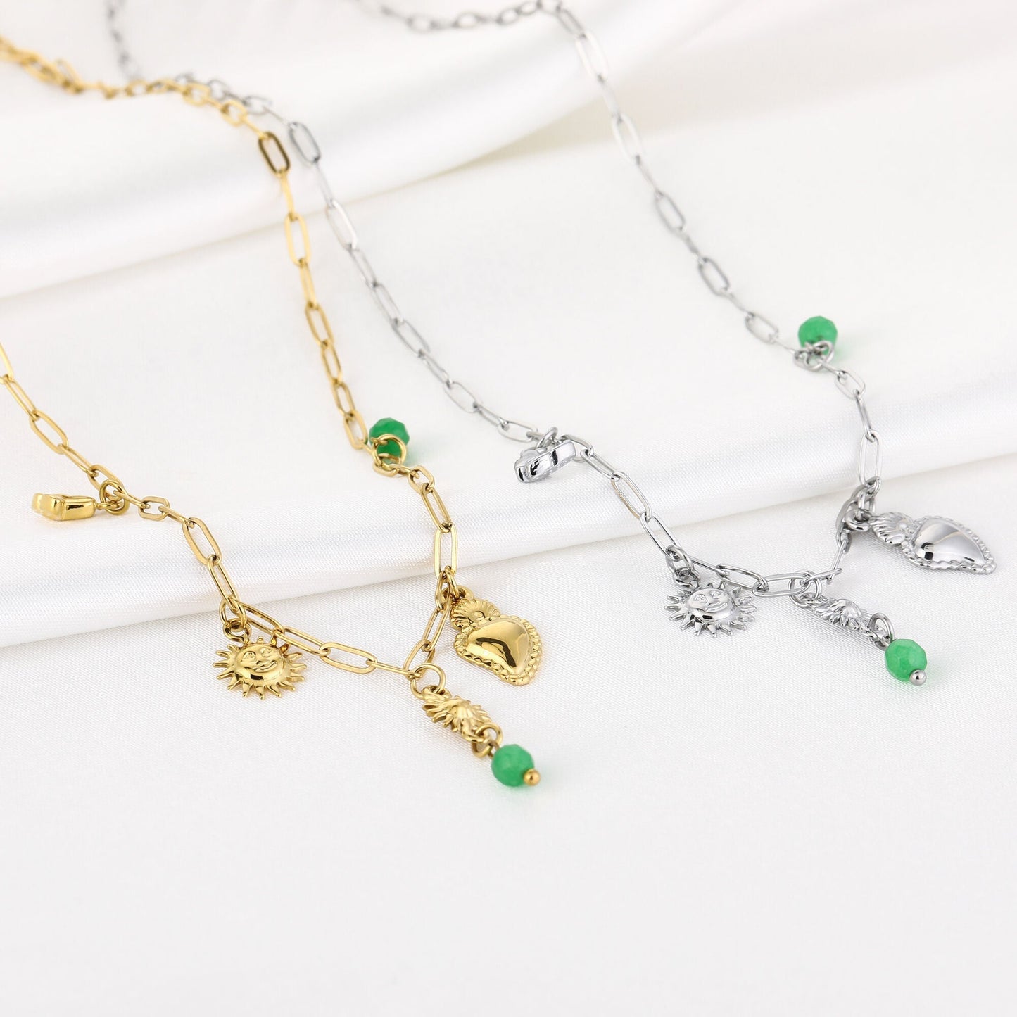 Charm Necklace Sun & Heart - goud en zilver