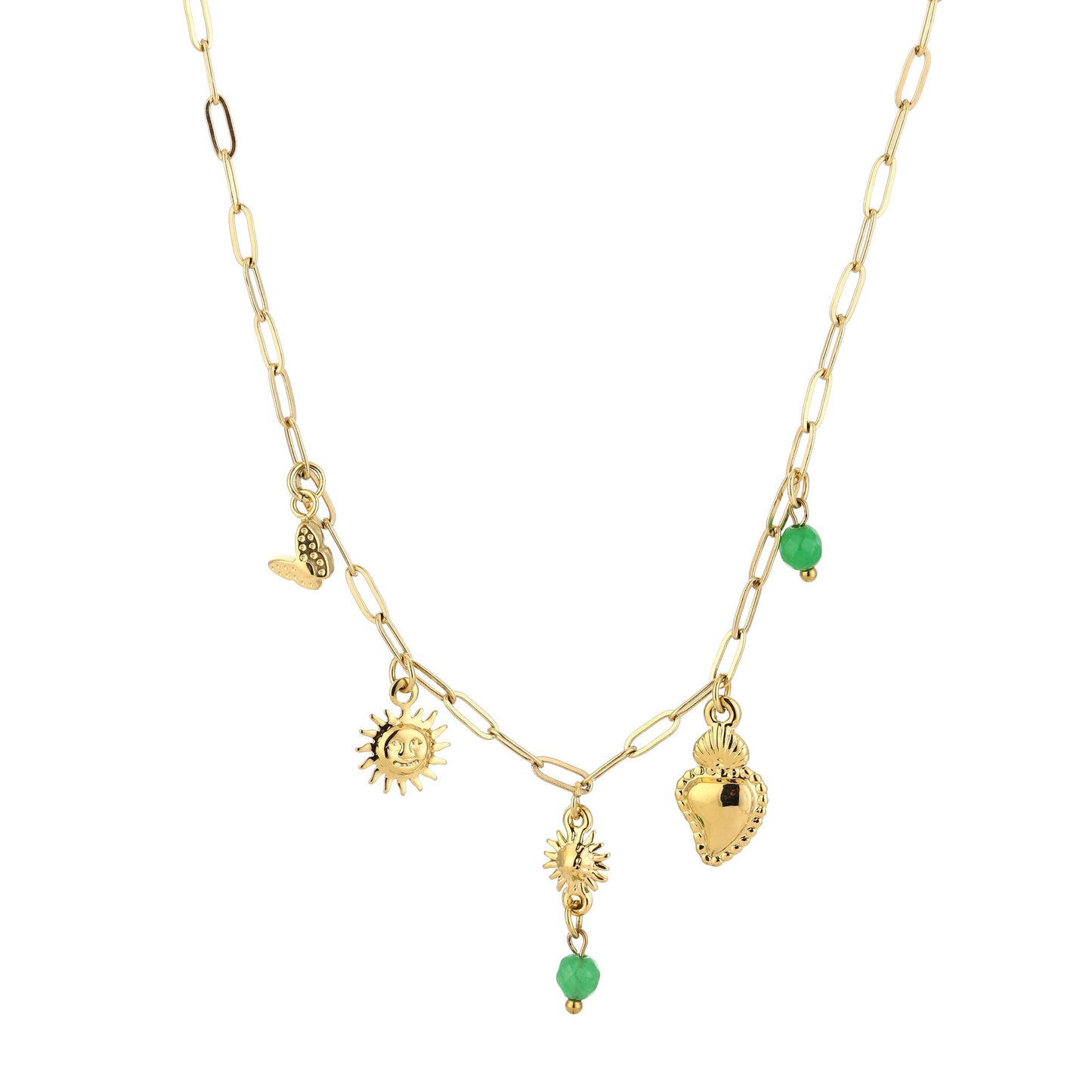 Charm Necklace Sun & Heart - goud en zilver