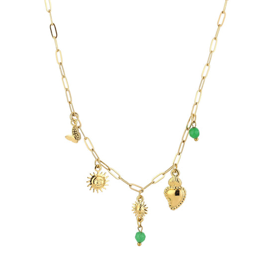 Charm Necklace Sun & Heart - goud en zilver