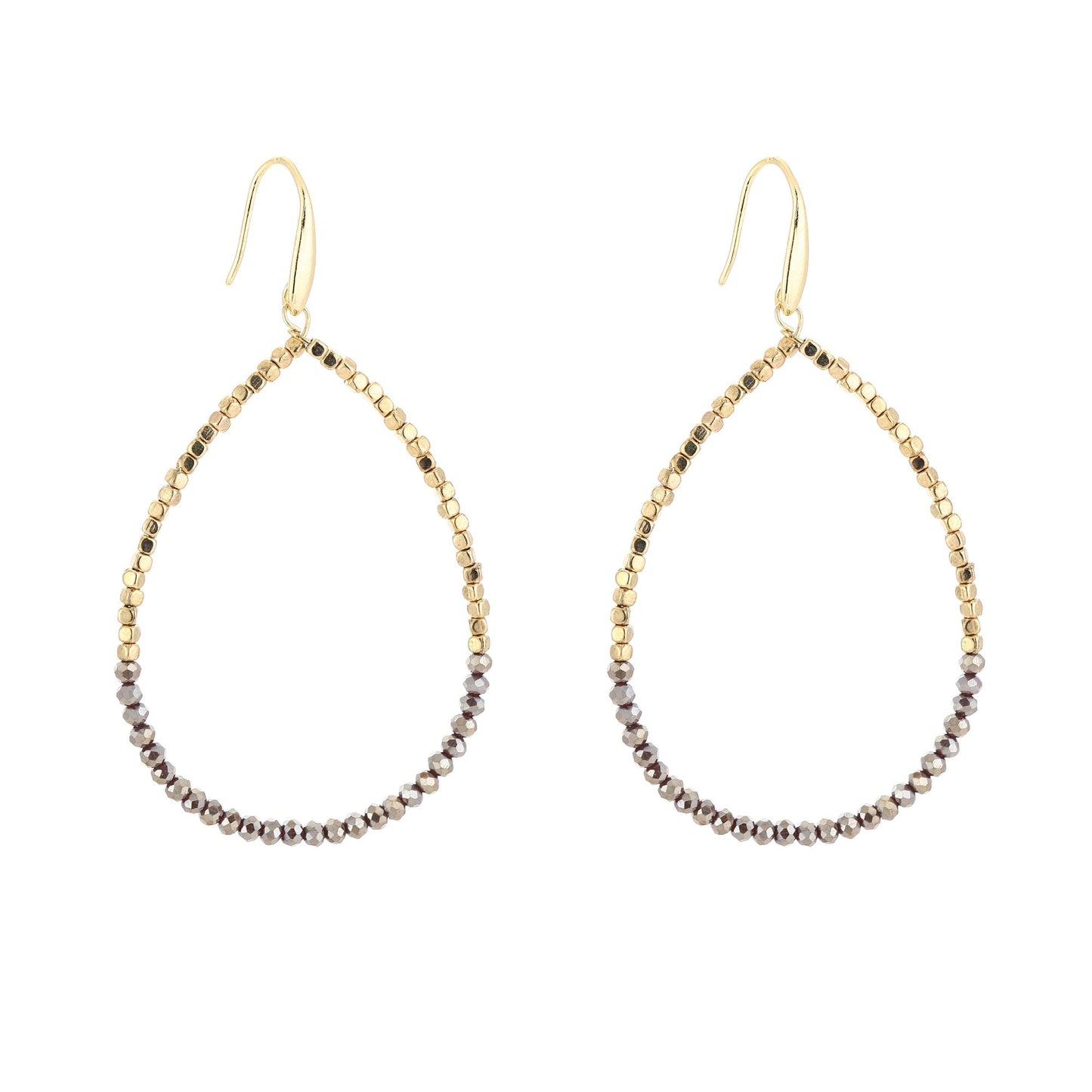 Two-Tone Drop Earrings Purple Mix - druppel oorbellen met gouden en paarse kralen