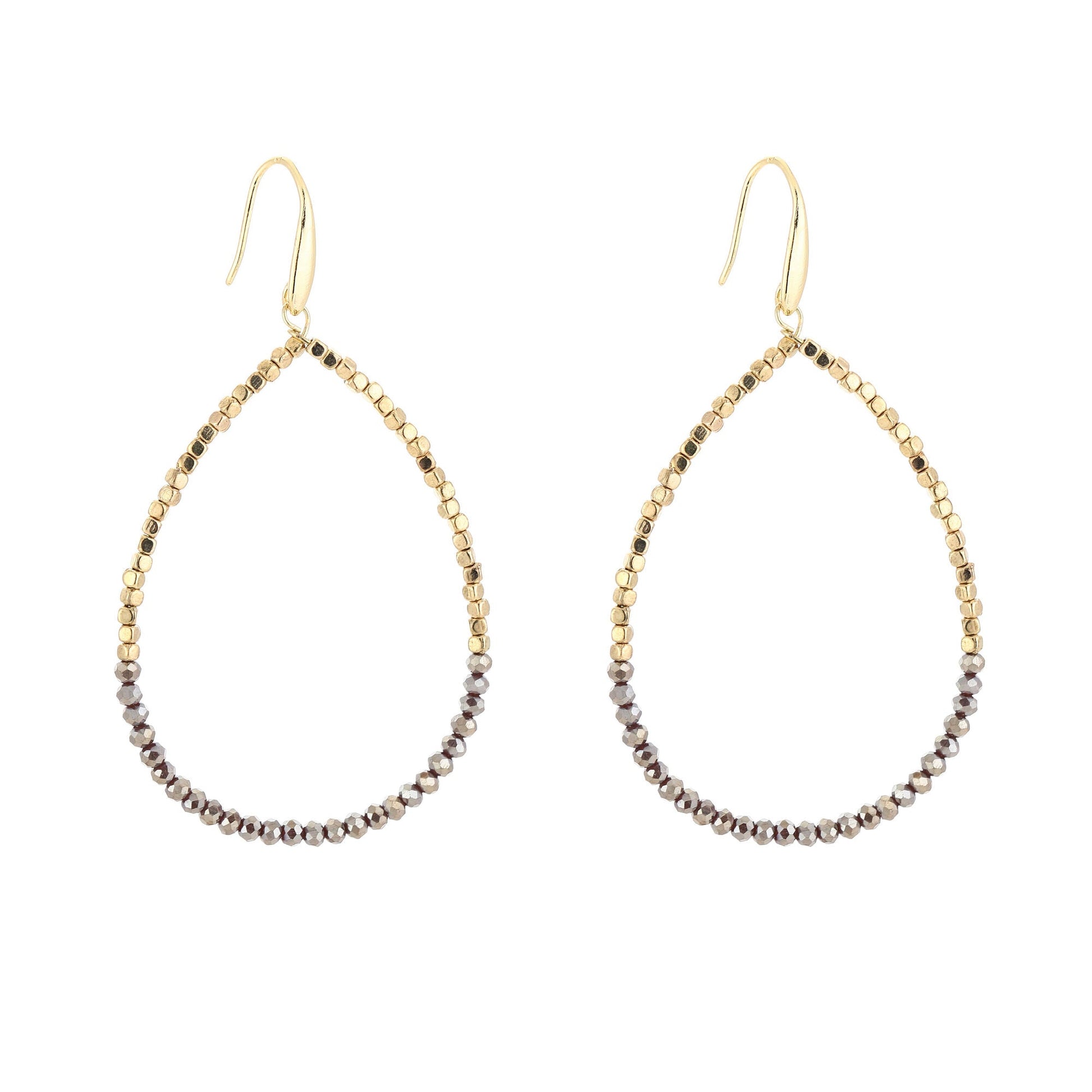 Two-Tone Drop Earrings Purple Mix - druppel oorbellen met gouden en paarse kralen